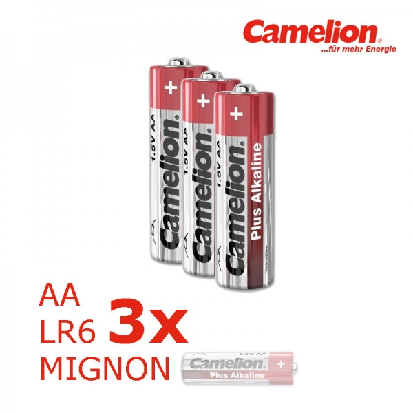 Batterie Mignon AA LR6 1,5V PLUS Alkaline - Leistung auf Dauer - 3 Stück - CAMELION