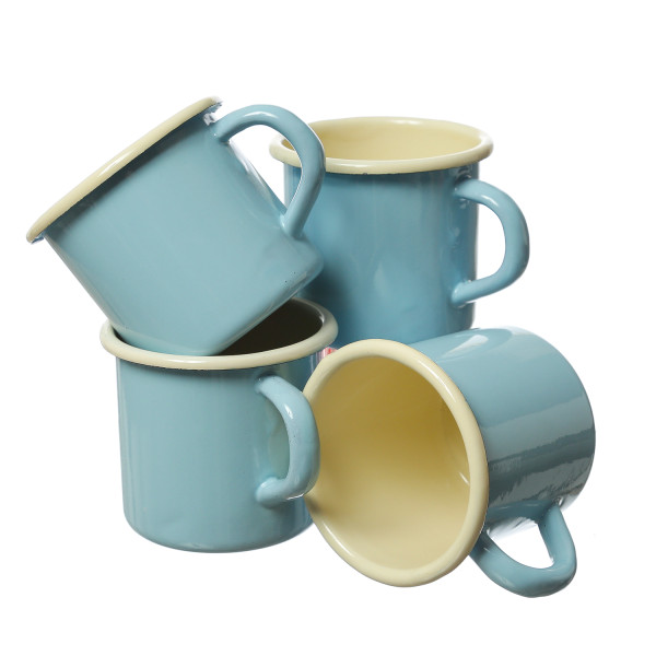 Krüger Becher - Blechbecher emailliert - D: 8cm - 0,35L - pastellblau, creme - 4 Stück