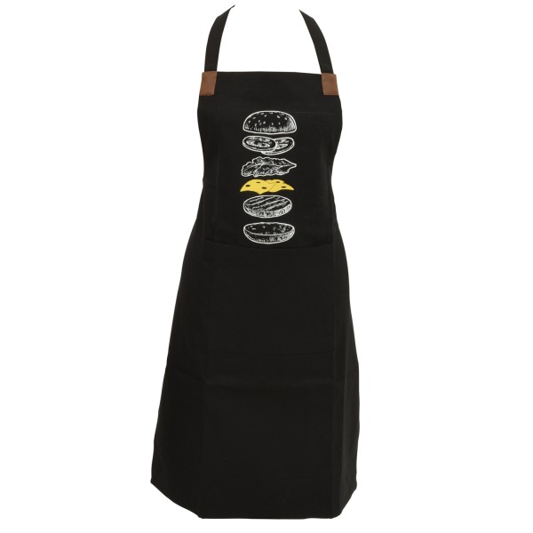 Grill- und Kochschürze BURGER Design - Textil - 1 Tasche - L: 84cm - schwarz