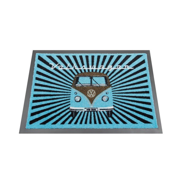Fußmatte "VW Bulli blau" - 70 x 50cm - 100% Nylon, waschbar, PVC Rücken - MADE IN EU