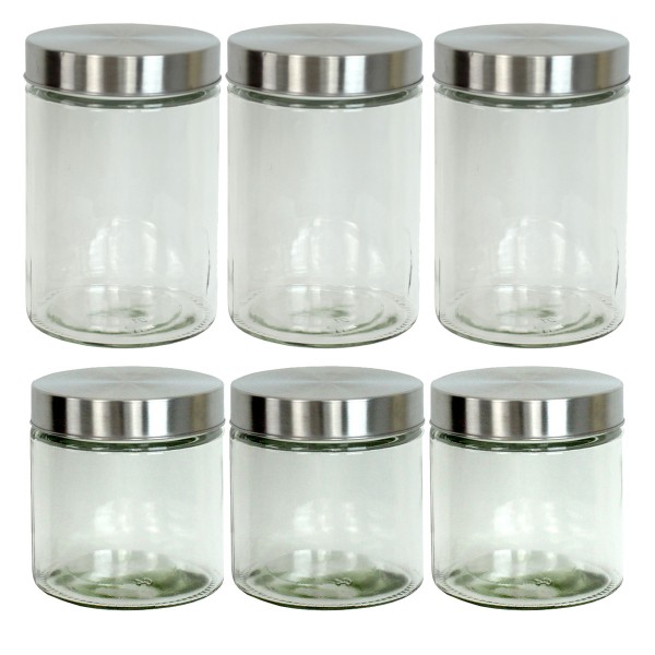 Vorratsdose M und S - Glas mit Edelstahldeckel - 1,25/0,85 Liter - 3xM - 3xS - 6er Set