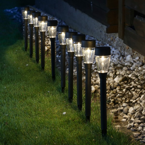 LED Solar Wegleuchten mit Erdspieß - Kunststoff - warmweiße LED - H: 32cm - schwarz - 10er Set
