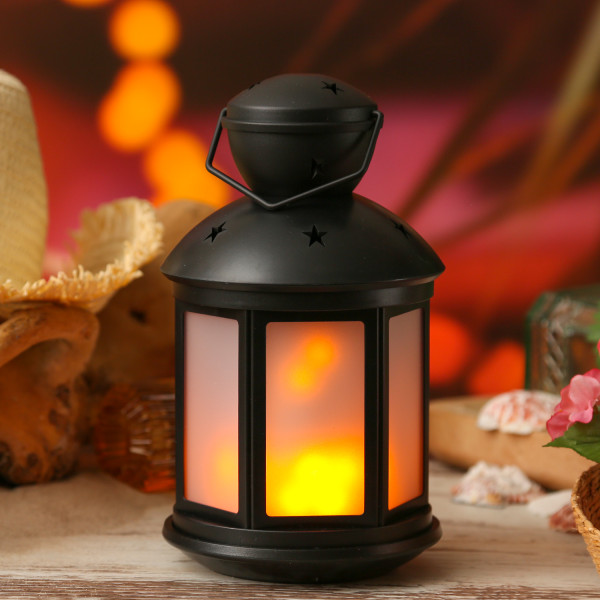 LED Laterne weiß - bewegter Flammeneffekt - H: 22cm - Batteriebetrieb - schwarz