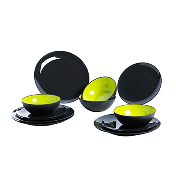 GIMEX GreyLine "lemon-grau" - 12-teiliges Set - bruchfestes Melamin Campinggeschirr