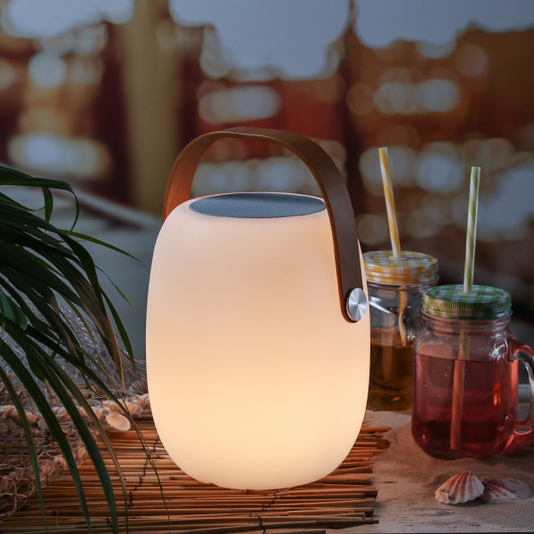 LED Tischleuchte mit Lautsprecher - Bluetooth - 6 warmweiße LED - H: 27cm - für Garten, Balkon