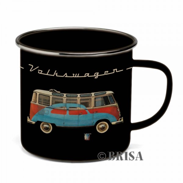 VW Collection Emaille Tasse BLACK BULLI - 500ml - mit Edelstahlrand