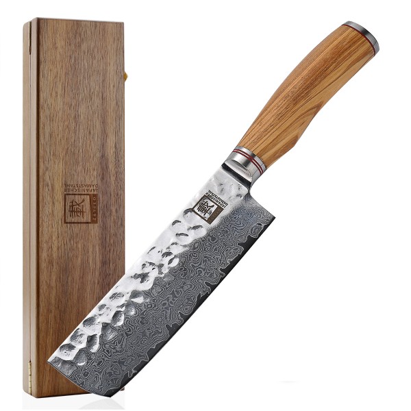 ZAYIKO Damastmesser "OLIVE Nakirimesser" - 17cm Klinge - Griff: Olivenholz - VG-10 Stahlkern