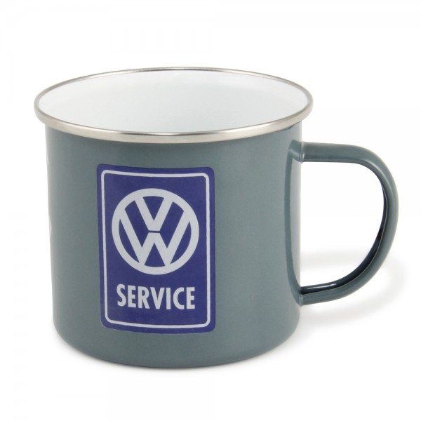 VW Collection Emaille Tasse "VW SERVICE GREY" - 500ml - mit Edelstahlrand