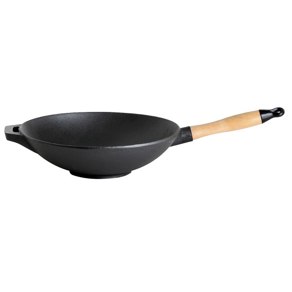 Wok aus Gusseisen mit Holzgriff - Ø 33cm, H_ 7,5cm