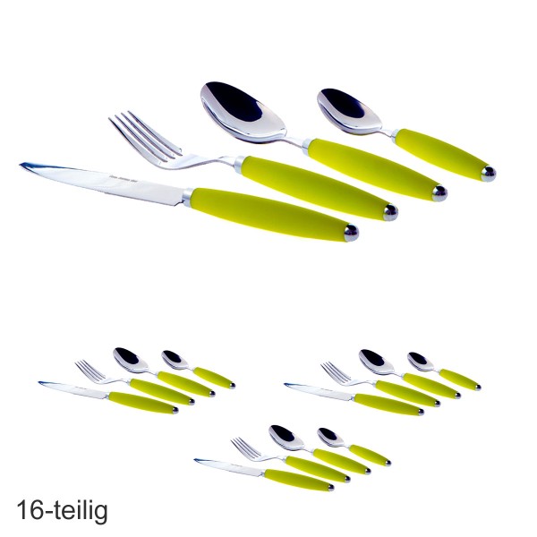 GIMEX Campingbesteck 16-teilig - lime - Edelstahl