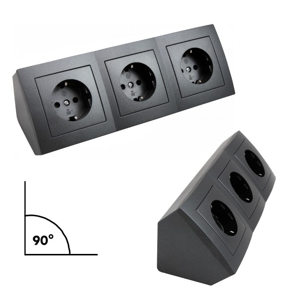 Steckdosenblock 3fach schwarz - Winkelmontage - Ideal für Küche, Werkstatt und Büro