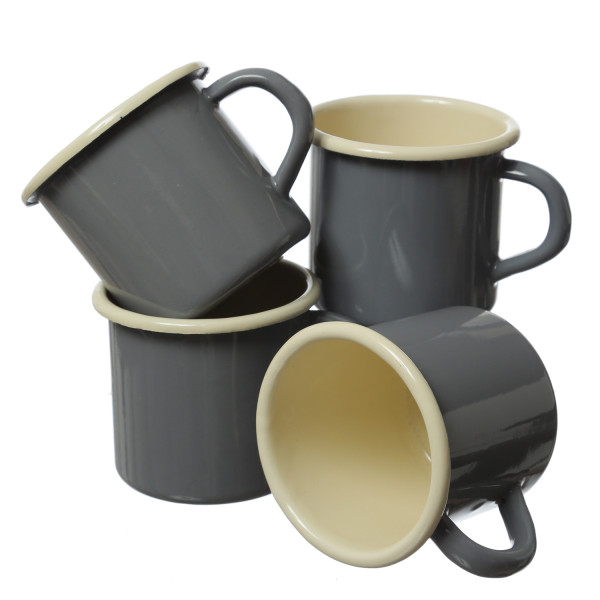 Krüger Becher - Blechbecher emailliert - D: 8cm - 0,35L - grau, creme - 4 Stück