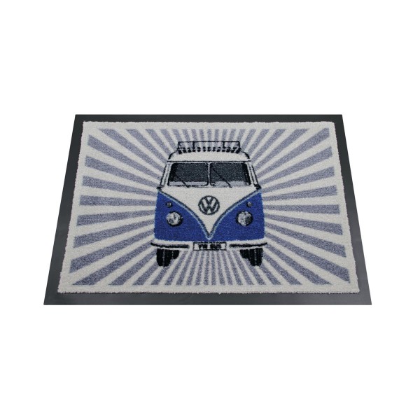 Fußmatte "VW Bulli blau/weiß" - 70 x 50cm - 100% Nylon, waschbar, PVC Rücken - MADE IN EU