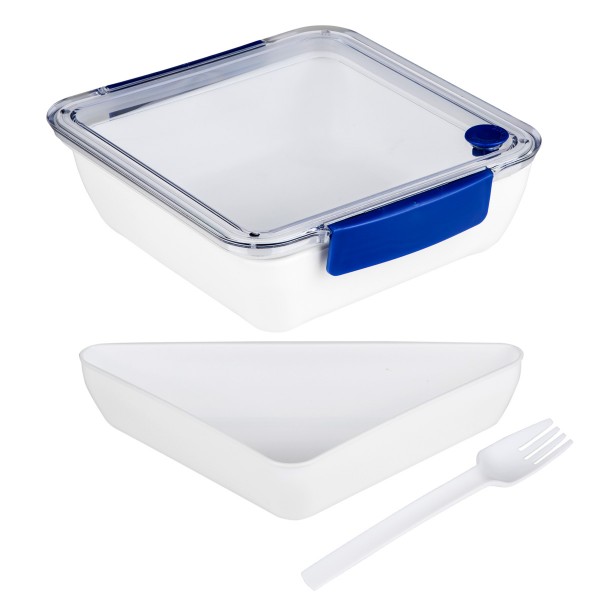 Lunchbox mit Gabel - 2 Fächer - 18,5 x 18,5 x 5cm - 1000ml - blau