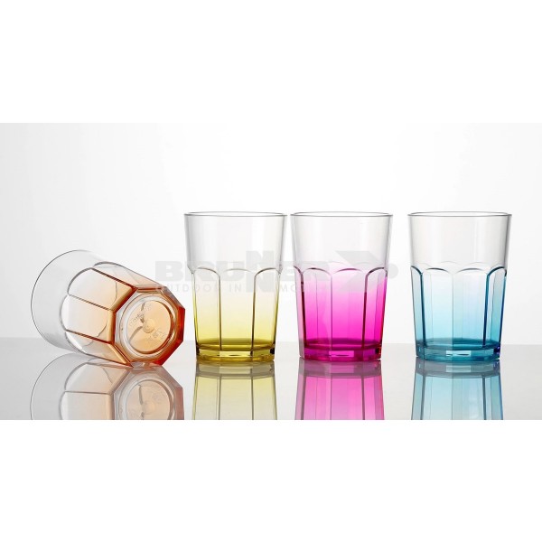 Trinkgläser OCTOGLASS - 4er Set - farbiger Boden - bruchfestes Polycarbonat