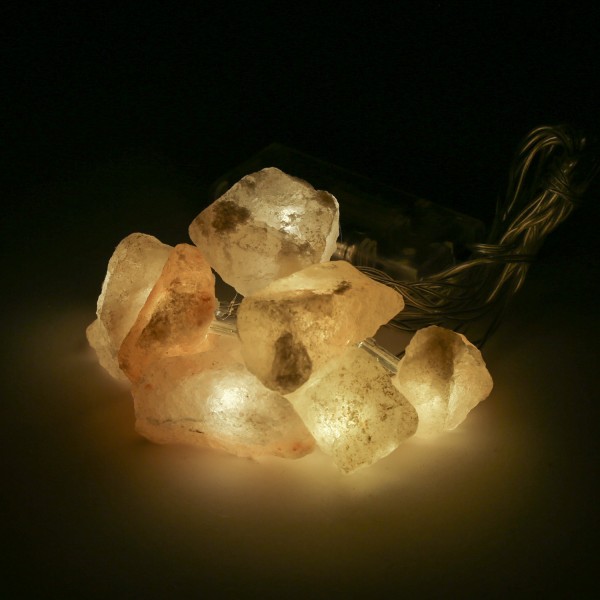  LED Lichterkette HIMALAYA - Salzstein - 8 warmweiße LED in Leuchtkristallen - Batterie - L: 1,76m