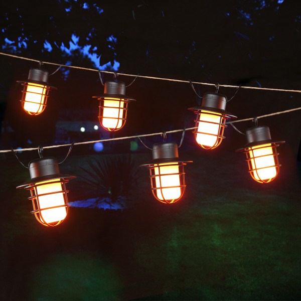LED Solar Lichterkette INDUSTRY - Laterne mit Ambiente Feuereffekt - 10 flackernde LED - L: 2m