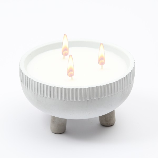 Duftkerze CITRONELLA - Echtwachs in Tonschale - 3 Dochte - D: 14cm - gegen Stechmücken - weiß