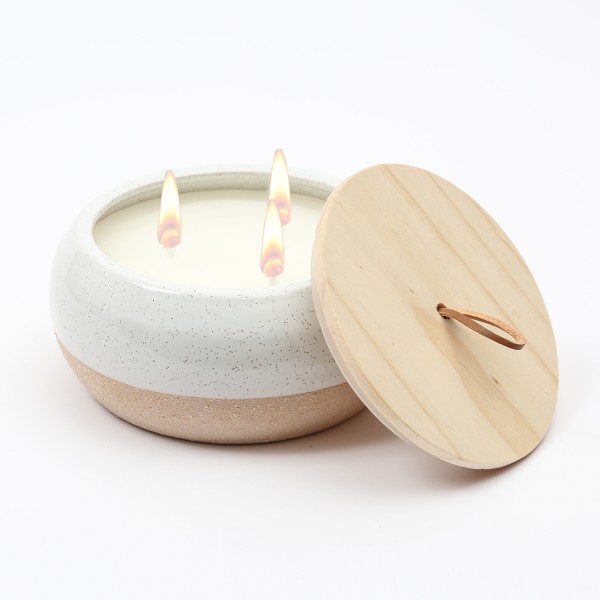 Duftkerze CITRONELLA - Echtwachs in Keramikschale mit Bambusdeckel - gegen Stechmücken - weiß, natur