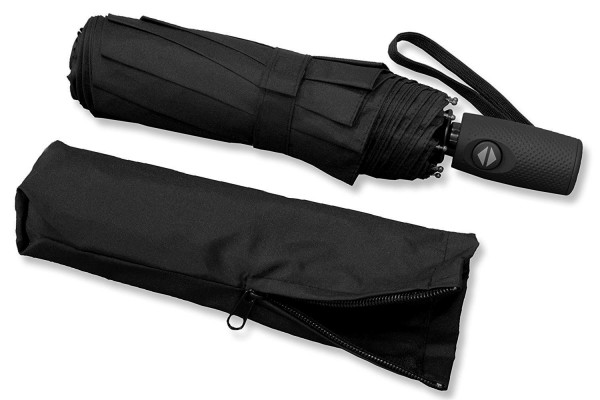 RADOLEO® Schwarzer Taschenschirm | Premium Auf-Zu-Automatik | bis 140 km/h | Teflonbeschichtung | inkl. Tasche mit Reißverschluss - 100% Polyester