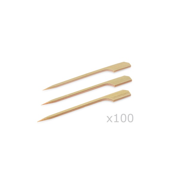 Holzspieße mit Grifffahne "PARTY PICKER" - 12x0,3cm - 100er Beutel - Bambus