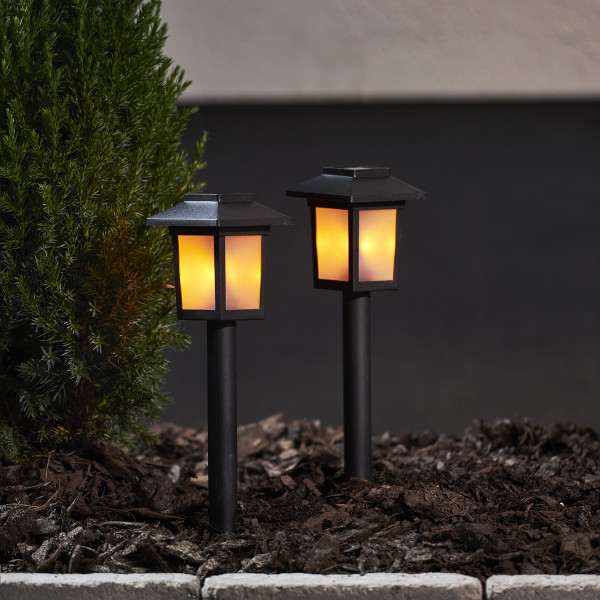 LED Solar Wegleuchte FLAME - gelbe LED mit bewegtem Feuereffekt - inkl. Akku - schwarz - 2er Set