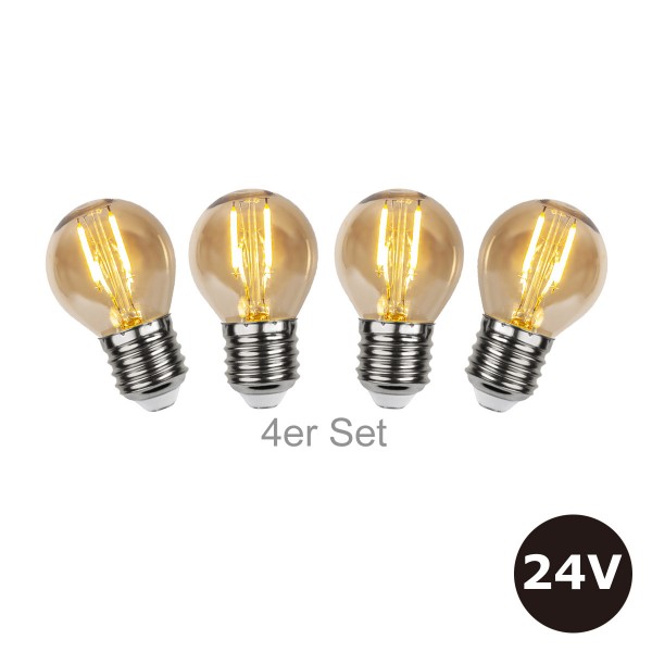 4er Set - 24V Leuchtmittel - 4,5cm - amber - 28lm - 2500K - E27 Sockel - Niedervoltleuchtmittel