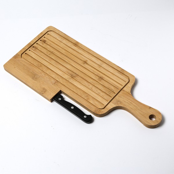Brotschneidebrett mit Brotmesser - Krümelrillen - Bambus - 19x45x1,5cm