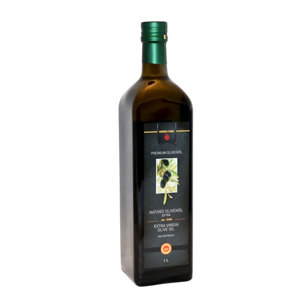 GREEK FIRE 1 Liter Olivenöl Nativ Extra, Glasflasche