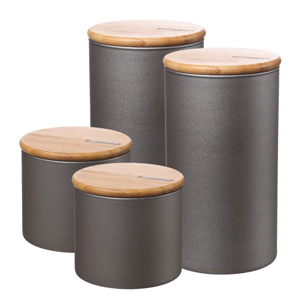 Vorratsdose S und L - Vorratsglas mit Bambusdeckel - 1,5/0,7 Liter - 2xS - 2xL - grau - 4er Set