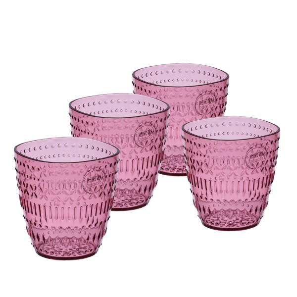Trinkgläser - Becher - lebensmittelecht - Kunststoff - 345ml - mit Muster - pink - 4 Stück