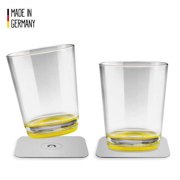 SILWY - 2 x Trinkbecher mit Magnetboden - oh yellow - inkl. 2 Nano-Gel-Pads - 0,25l 
