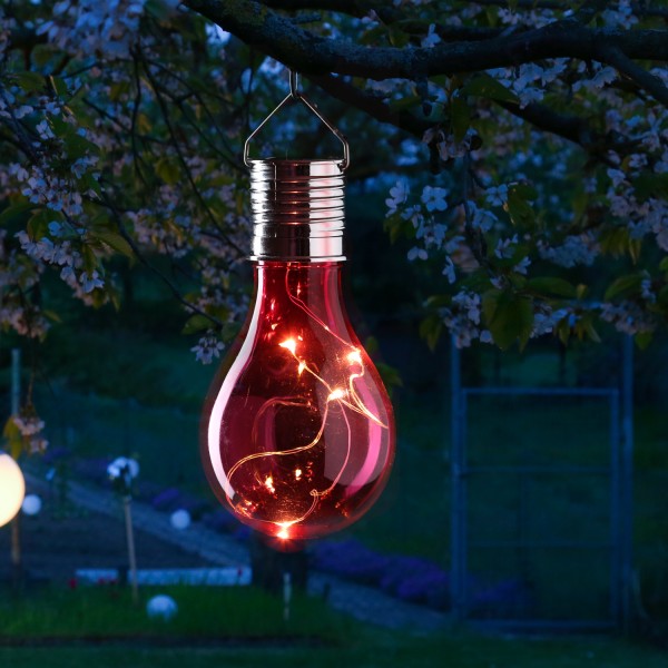 LED Solar Glühbirne GLOW - warmweiße LED Drahtlichterkette - H: 14cm - Lichtsensor - outdoor - pink