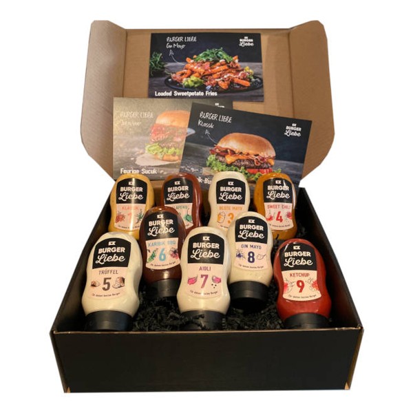 BURGER LIEBE - Geschenkset mit 9 Burgersaucen - Für alle Turmbauer da draußen!
