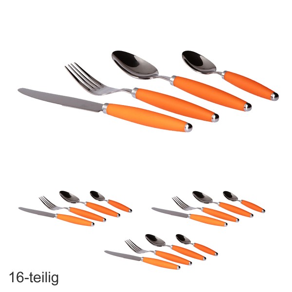 GIMEX Campingbesteck 16-teilig - orange - Edelstahl