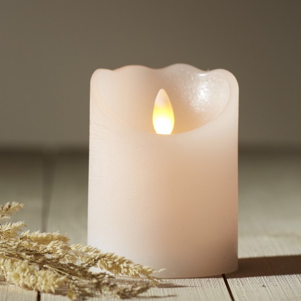 LED Kerze Glow - Echtwachs - warmweiße flackernde LED - Timer - H: 10cm, D: 7,5cm - weiß