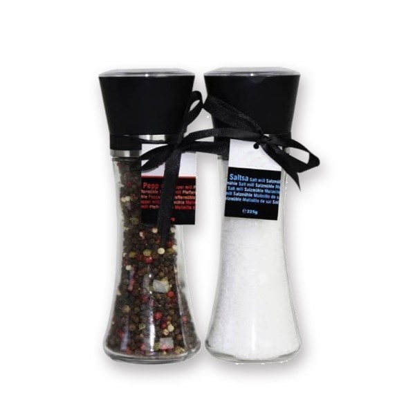 Salz und Pfeffermühlen Set - Keramikmahlwerk - Glas - befüllt