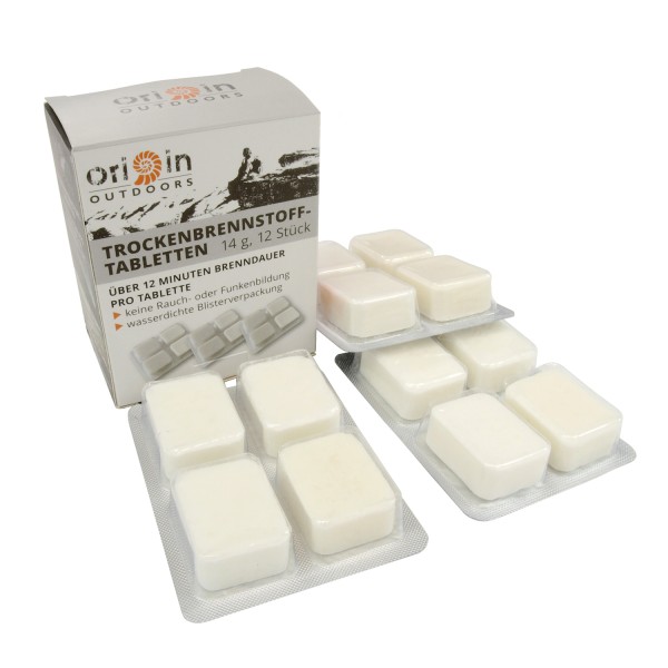 Trockenbrennstofftabletten 12 x 14g - im Einzelblister - 12 min Brennzeit