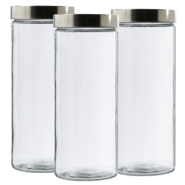 Vorratsdose XL - Glas mit Edelstahldeckel - 2,2 Liter - D: 11cm - H: 27cm - 3er Set