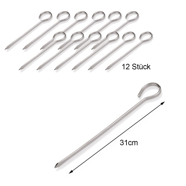 Edelstahl Spieße für Fleisch und Gemüse - 12er Set - 31cm lang