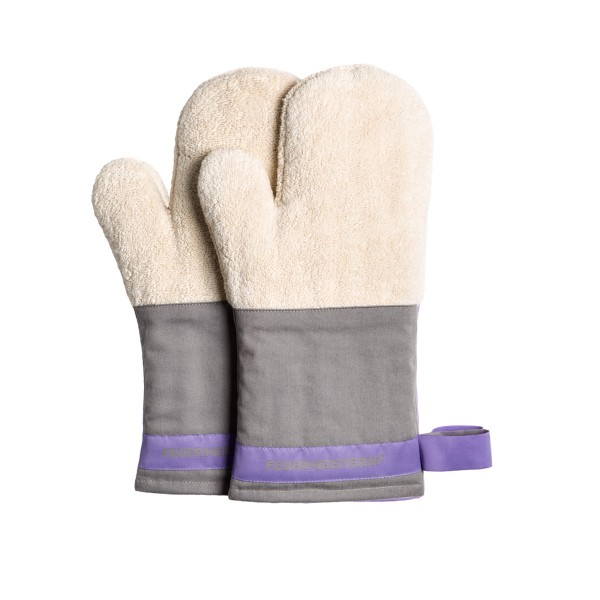 Feuermeisterin Premium Textil Back- und Kochhandschuhe lgraue Stulpe/lila Band, Paar 