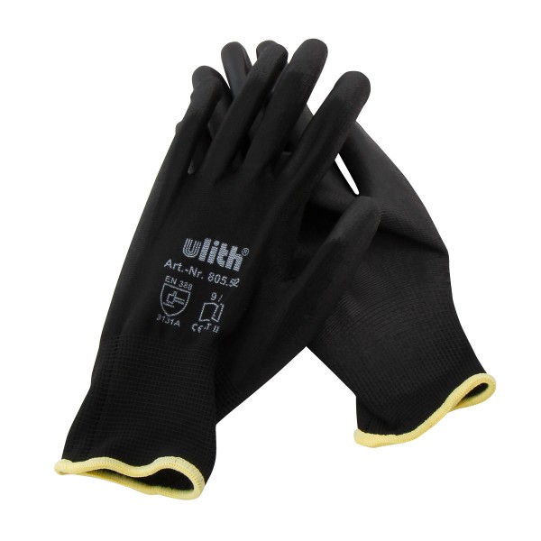 Montage Feinstrickhandschuhe - Größe 9/L - schwarz - PAAR - PU beschichtet
