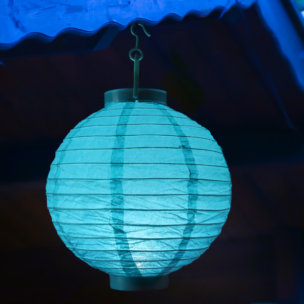 LED Lampion FESTIVAL - kaltweiße LED - D: 30cm - Montagehaken - türkis