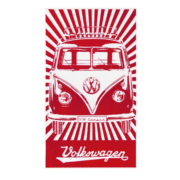 Strandtuch VW Bulli T1 rot - 100% Baumwolle 420g/m² Jaquard Qualität - 190 x 90cm 