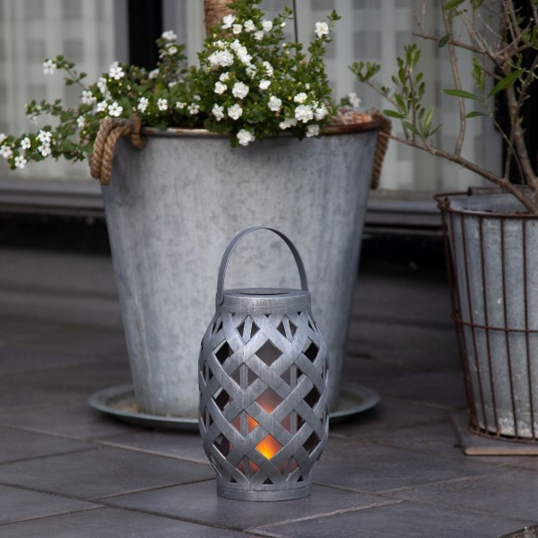LED Solar Laterne "Flame" - LED mit bewegtem Feuereffekt - H: 23cm - Dämmerungssensor - anthrazit