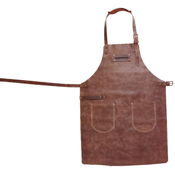 FEUERMEISTER Lederschürze in Antikleder Farbe Cognac mit 2 Taschen Größe 3
