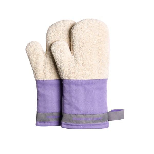 Feuermeisterin Premium Textil Back- und Kochhandschuhe lila Stulpe/graues Band, Paar 