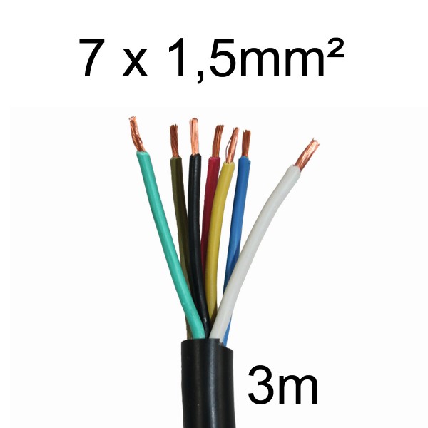 Elektrokabel 3m - 7-adrig - 7 x 1,5mm - Schwachstrom Kabel für KFZ