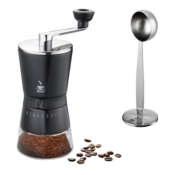 GEFU Set: Kaffeemühle SANTIAGO und Tamper mit Kaffeemaß TAMINO