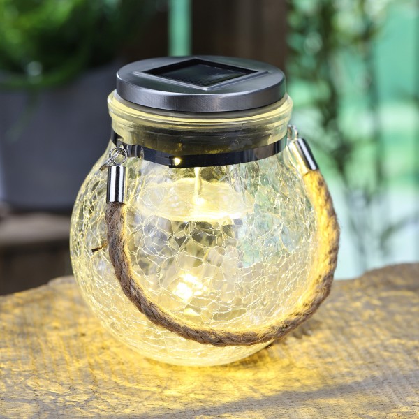 Solar-Glas "Sunny" mit Farbwechsel und Weiß (12cm Durchmesser, 14cm hoch) Schönes Dekoglas mit Band